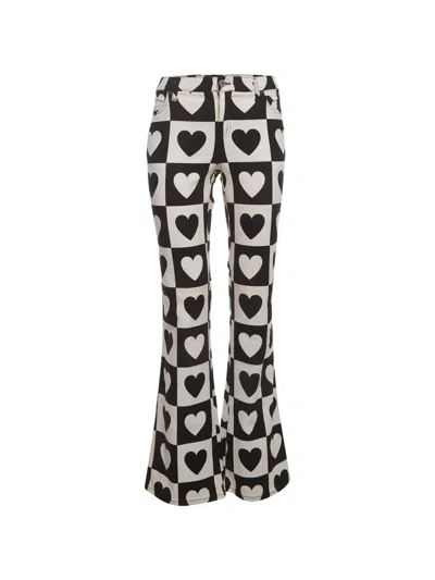 Pre-owned Moschino Heart-print Flared Jeans In White
