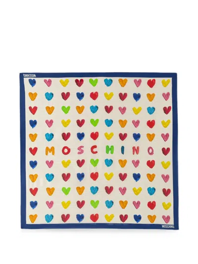 Moschino Heart-print Logo-detail Silk Scarf In Orange
