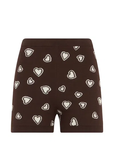 Moschino Heart-print Wool Mini Shorts In Brown