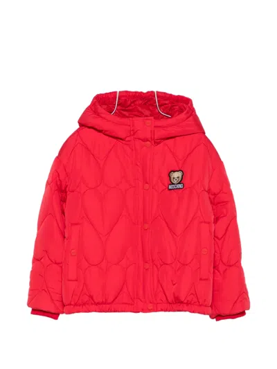 Moschino Kids' Heart-quilted Padded Jacket In Red