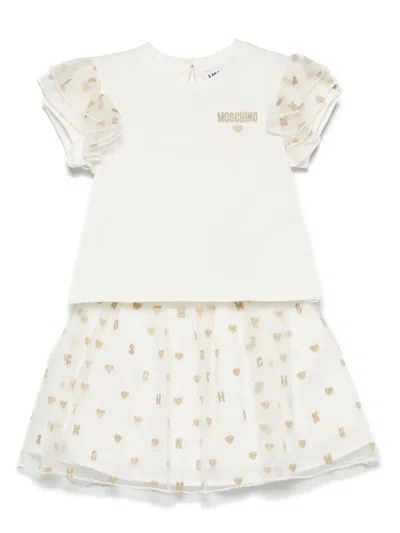Moschino Babies' Hearts-jacquard Skirt Set In White