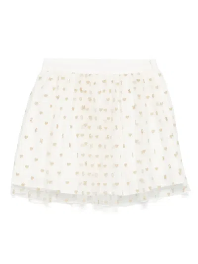 Moschino Kids' Hearts-jacquard Skirt In White