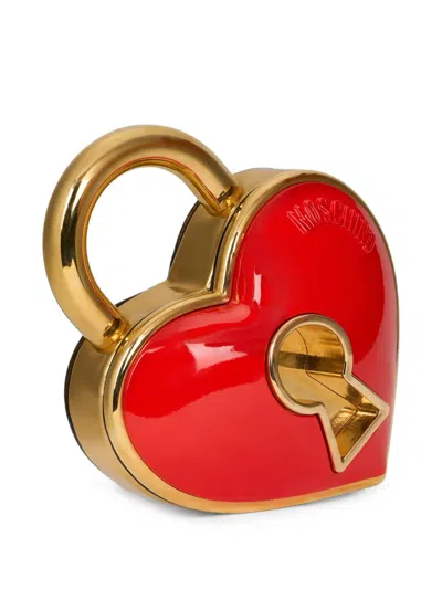 Moschino Heart-shaped Padlock Clutch Bag In Red