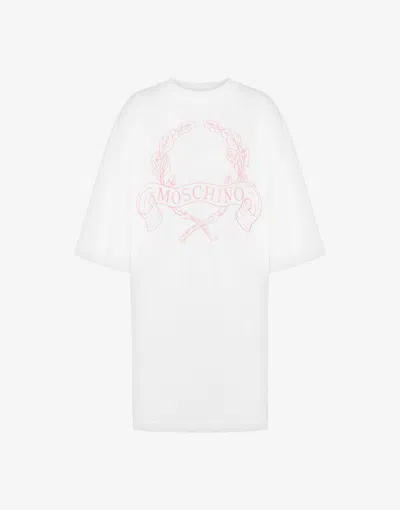 Moschino Heavy Cotton Oversize Dress Laurel Crown In White