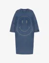 Moschino Smiley Face-studded Mini Dress In Blue