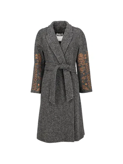 Pre-owned Moschino Herringbone Embroidered Coat In Grey