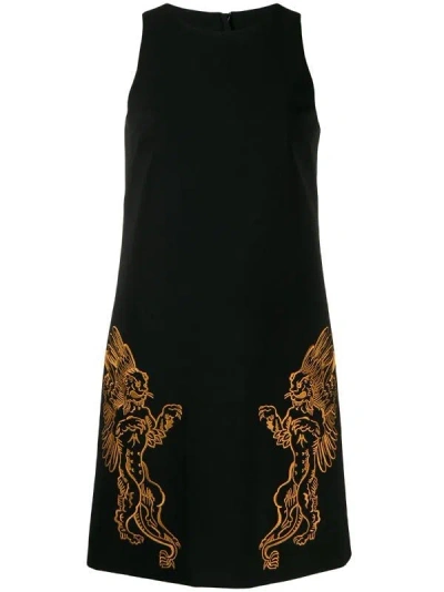 Moschino High-neck Midi Dress With Mythical Embroidery In Black