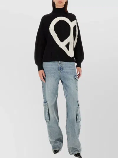 Moschino High Neck Oversized Logo Knitwear In Black