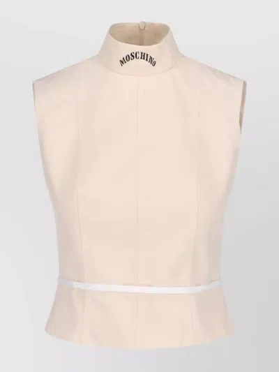 Moschino High Neck Sleeveless Top Waistband Detail In Neutral