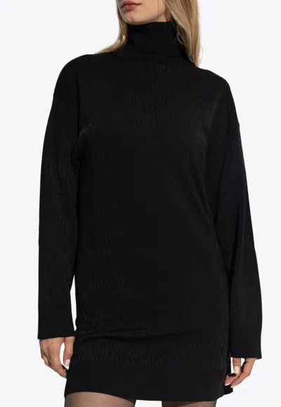 Moschino High-neck Wool Mini Dress In Black