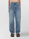Moschino High-rise Distressed Five-pocket Trousers With Belt Loops In Blue