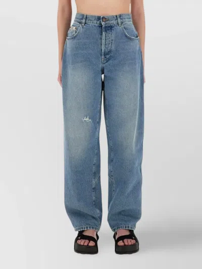 Moschino High-rise Distressed Five-pocket Trousers With Belt Loops In Blue