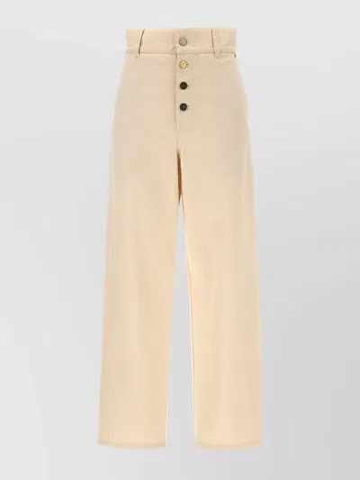 Moschino High Waist Cotton Trousers With Button Accents In Neutral