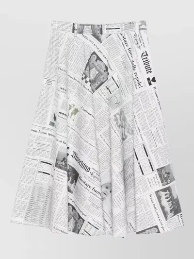 Moschino High Waist Midi Skirt Newspaper Print In White