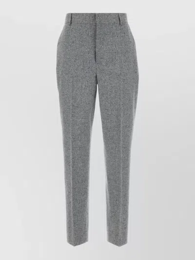 Moschino High Waist Tapered Silk Blend Trousers In Gray