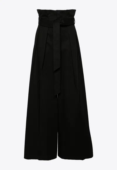 Moschino Paperbag-waist Wide-leg Trousers In Black