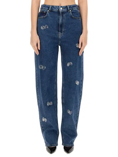 Moschino High-waisted Denim Pants With Unique Embellishments