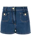 Moschino High-waisted Denim Shorts With Gold-tone Accents In Blue
