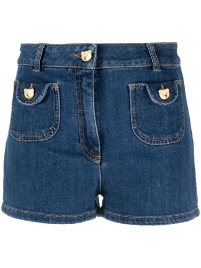 MOSCHINO MOSCHINO HIGH-WAISTED DENIM SHORTS WITH GOLD-TONE ACCENTS
