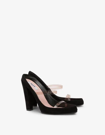 Moschino High-heeled Suede And Pvc Sandals In Black