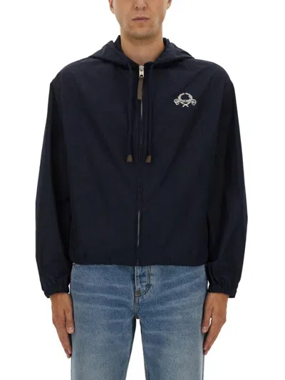 MOSCHINO HOODED BLACK NYLON JACKET WITH ADJUSTABLE HEM