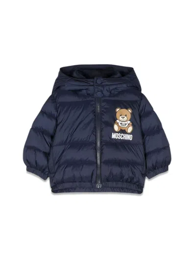 Moschino Babies' Logo-print Padded Hooded Jacket In Blue