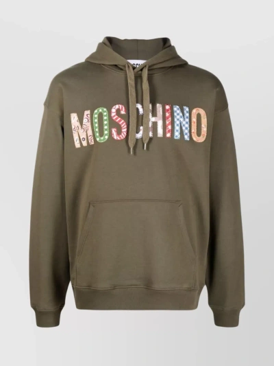 Moschino Hooded Drop Shoulder Sweater With Pouch Pocket In Brown