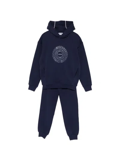 Moschino Kids' Hooded Graphic-print Tracksuit In Blue