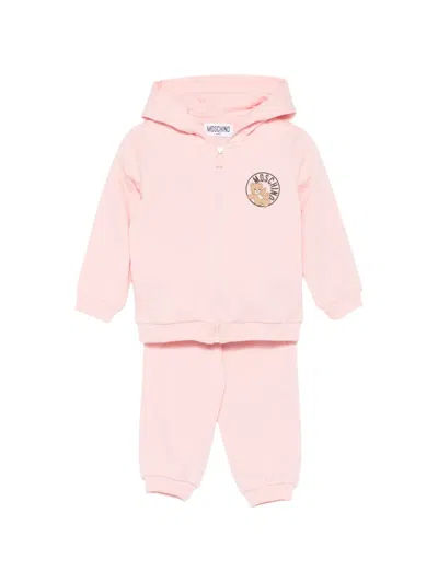 Moschino Babies' Hooded Graphic-print Tracksuit In Pink