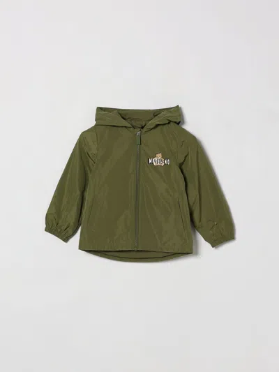 Moschino Kids'  Hooded Jacket In Technical Fabric In Green