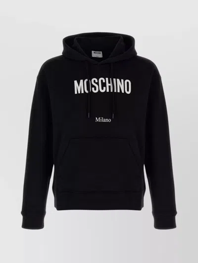 Moschino Hooded Logo Print Hoodie Style In Black