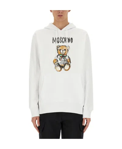 Moschino Hooded Long-sleeved Sweater In White