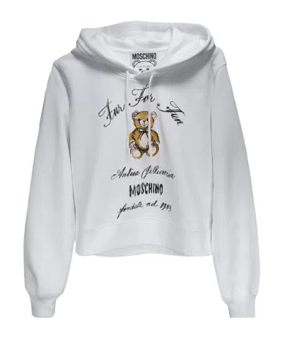 Moschino Hooded Printed Hoodie In White