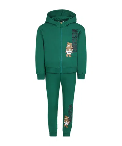 Moschino Babies' Hooded Sports Suit In Green