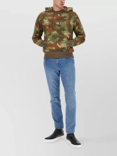 Moschino Hooded Sweater With Ribbed Trims In Green