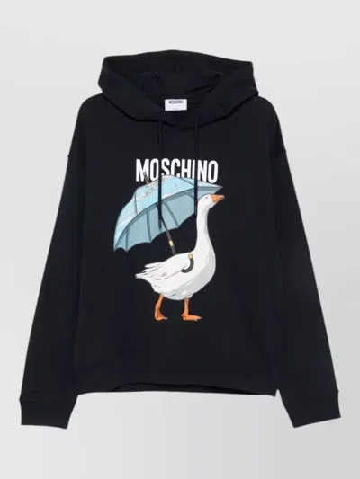 Moschino Hooded Unisex Knitwear Graphic Front Pocket In Black