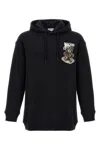 Moschino Graphic Print Hooded Longline Ribbed Cuffs In Black