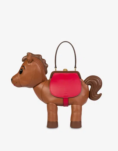Moschino Horse-shape Sheepskin Shoulder Bag In Brown