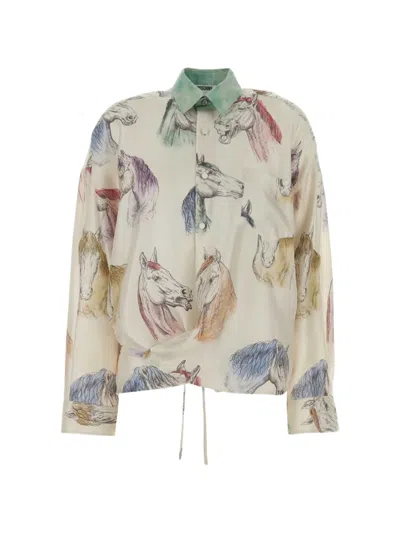Moschino Horse-print Knotted Shirt In Multi