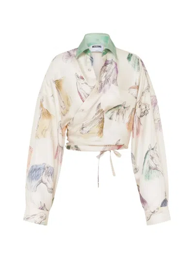 Moschino Horse-print Silk Shirt In Multi