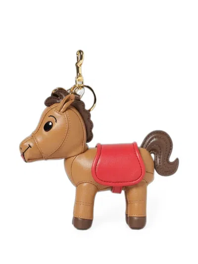 Moschino Horse-shape Keyring In Brown