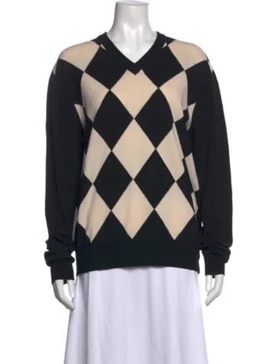 Pre-owned Moschino Houndstooth Print V-neck Sweater In Black