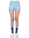 Moschino Houndstooth Cotton Blend Bouclé Shorts In Azure