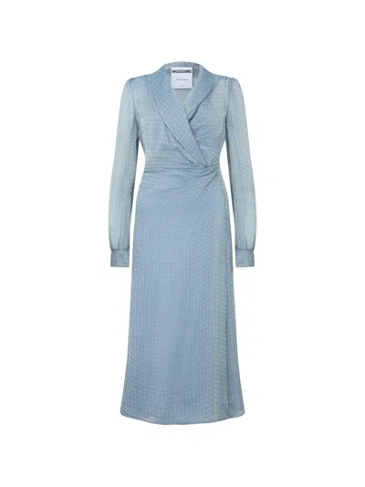 Moschino Houndstooth-pattern V-neck Maxi Dress In Blue