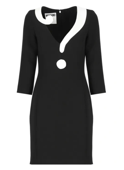 Moschino House Symbols Question Mark Twill Mini Dress In Black