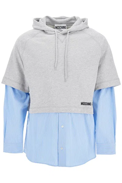 Moschino Hybrid Sweatshirt With Shirt Bottom In Grey