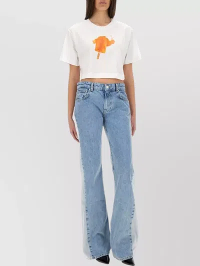 Moschino Ice-cream Print Cropped T-shirt In Blue