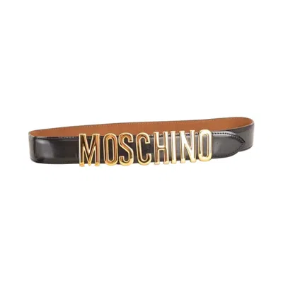 Pre-owned Moschino Iconic 90's  Spell Out Gold Letter Leather Waist Belt In Black & Gold