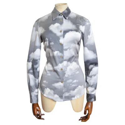 Pre-owned Moschino Iconic  1990s Grey Sky Cloud Pattern Print Fitted Long Sleeve Shirt In Gray