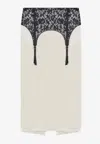 Moschino Illusion Lace Print Midi Skirt In White